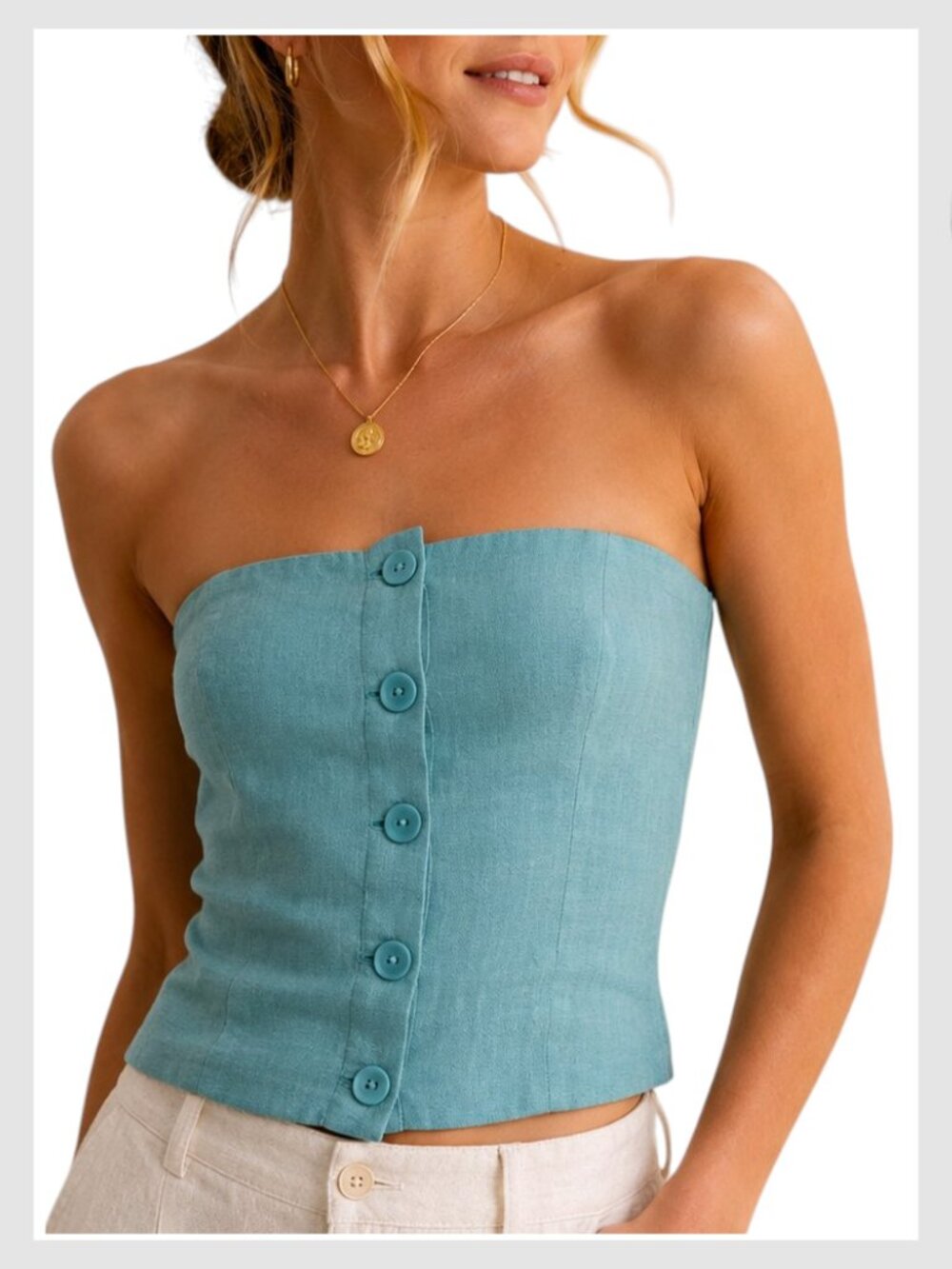 Abercrombie & Fitch Strapless Button Front Top Blue XS